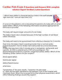 Cardiac Peds Exam 4 Questions and Answers With complete solution–Expert Verified | Latest