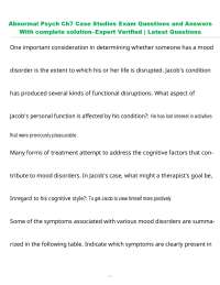 Abnormal Psych Ch7 Case Studies Exam Questions and Answers With complete solution–Expert
