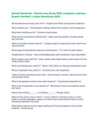 Dental Materials - Dental wax Exam With complete solution Expert Verified | Latest Questio