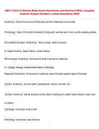 A&P I Intro to Human Body Exam Questions and Answers With complete solution–Expert Verifi