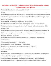 Cardiology – Arrhythmias Exam Questions and Answers With complete solution Expert Verified