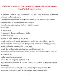 Cardiac Catherization 1/22 Exam Questions and Answers With complete solution Expert Verifi