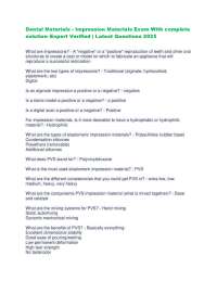 Dental Materials - Impression Materials Exam With complete solution–Expert Verified | Lat