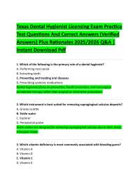 Dental Hygienist Licensing Exam Practice Questions and Answers 2025/2026