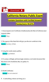 California Notary Public Exam Questions and Verified Answers