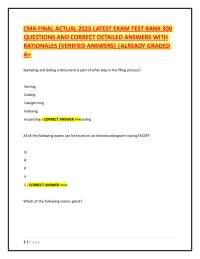 CMA Final Exam 2025: Test Bank with Verified Answers and Rationales