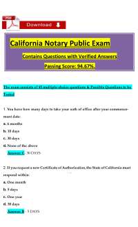 California Notary Public Exam Questions and Verified Answers