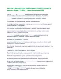 Lecture 8-Antimicrobial Medications Exam With complete solution–Expert Verified | Latest