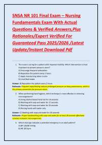 SNSA NR 101 Final Exam – Nursing Fundamentals Exam With Actual Questions & Verified Answer