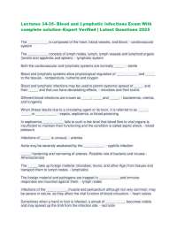 Lectures 34-35- Blood and Lymphatic Infections Exam With complete solution–Expert Verifie
