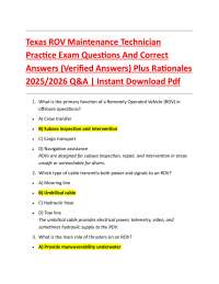 Texas ROV Maintenance Technician Practice Exam Questions And Correct Answers (Verified A