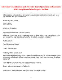 Microbial Classification and Diversity Exam Questions and Answers With complete solution–