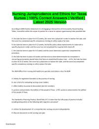 Nursing Jurisprudence & Ethics Exam 2025/2026 | Verified Answers Just Released | Texas Nur