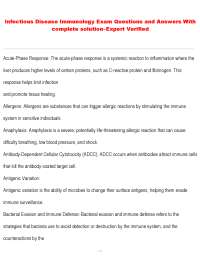 Infectious Disease Immunology Exam Questions and Answers With complete solution–Expert Ve