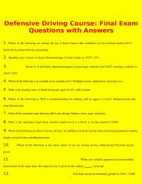 Defensive Driving Course: Final Exam Questions and Answers