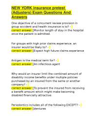 Insurance Adjuster Exam Questions and Answers: New York Pretest