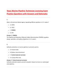 Texas Marine Pipeline Technician Licensing Exam Practice Questions with Answers and Ratio