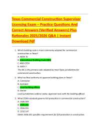 Texas Commercial Construction Supervisor Licensing Exam – Practice Questions And Correct