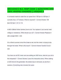 MECHANICS M.E. NEEP EXAM || QUESTIONS AND 100% VERIFIED ANSWERS || GRADED A
