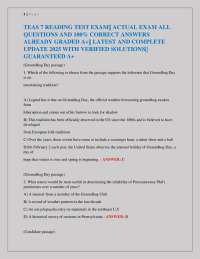 TEAS 7 READING TEST EXAM|| ACTUAL EXAM ALL QUESTIONS AND 100% CORRECT ANSWERS ALREADY GR