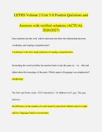 LETRS Volume 2 Unit 5-8 Posttest Questions and Answers with verified solutions (ACTUAL 202