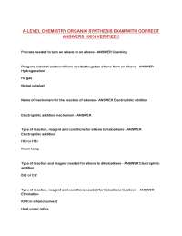 A-LEVEL CHEMISTRY ORGANIC SYNTHESIS EXAM WITH CORRECT ANSWERS 100% VERIFIED!!