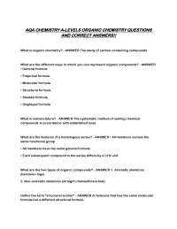 AQA CHEMISTRY A-LEVELS ORGANIC CHEMISTRY QUESTIONS AND CORRECT ANSWERS!!