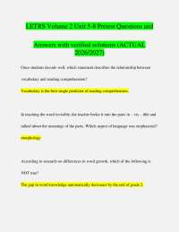 LETRS Volume 2 Unit 5-8 Pretest Questions and Answers with verified solutions (ACTUAL 2026