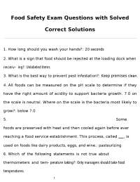 Food Safety Exam Questions with Solved Correct Solutions
