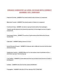 ORGANIC CHEMISTRY AS LEVEL CIE EXAM WITH CORRECT ANSWERS 100% VERIFIED!!