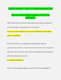 LETRS Volume 1 Unit 1-4 Posttest Questions and Answers with verified solutions (ACTUAL 202
