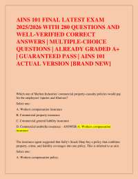 AINS 101 FINAL LATEST EXAM 2025/2026 WITH 280 QUESTIONS AND WELL-VERIFIED CORRECT ANSWERS