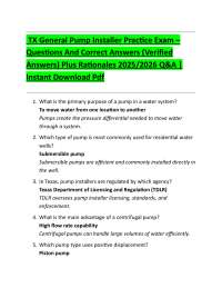 TX General Pump Installer Practice Exam Questions And Correct Answers (Verified Answers)