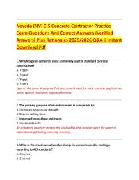 Nevada (NV) C-5 Concrete Contractor Practice Exam Questions And Correct Answers (Verified