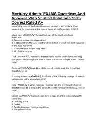 Mortuary Admin. EXAMS Questions And Answers With Verified Solutions 100% Correct Rated A+