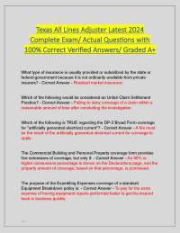 Texas All Lines Adjuster Latest 2024 Complete Exam/ Actual Questions with 100% Correct Ver