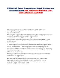 RIMS-CRMP Exam: Organizational Model, Strategy, and Decision Support final Exam Q & A
