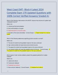 West Coast EMT - Block 4 Latest 2024 Complete Exam 170 Updated Questions with 100% Correct