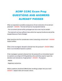 ACRP CCRC Exam Prep QUESTIONS AND ANSWERS ALREADY PASSED