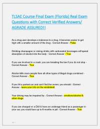TLSAE Course Final Exam (Florida) Real Exam Questions with Correct Verified Answers/ AGRAD