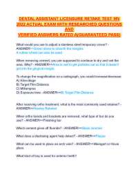 DENTAL ASSISTANT LICENSURE RETAKE TEST MN 2022 ACTUAL EXAM WITH RESEARCHED QUESTIONS AND