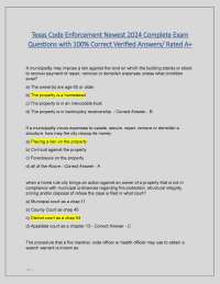 Texas Code Enforcement Newest 2024 Complete Exam Questions with 100% Correct Verified Answ