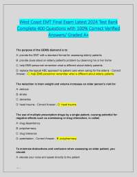 West Coast EMT Final Exam Latest 2024 Test Bank Complete 400 Questions with 100% Correct V