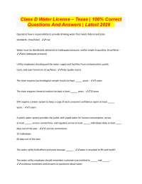 Class D Water License – Texas | 100% Correct Questions And Answers | Latest 2026