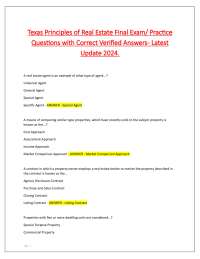 Texas Principles of Real Estate Final Exam/ Practice Questions with Correct Verified Answe