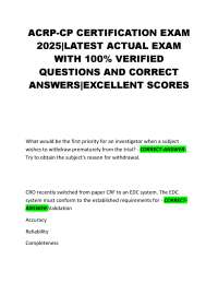 ACRP-CP CERTIFICATION EXAM 2025|LATEST ACTUAL EXAM WITH 100% VERIFIED QUESTIONS AND ANSWER