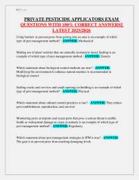 Private Pesticide Applicators Exam Practice | Questions with 100% Correct Answers | Latest