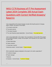 WGU C176 Business of IT Pre-Assessment Latest 2024 Complete 200 Actual Exam Questions with