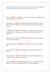 BUSINESS ETHICS EXAM | QUESTIONS AND ANSWERS | VERIFIED ANSWERS (100% CORRECT) | LATEST