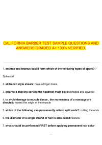 California Barber Test Sample Questions and Answers Graded A+ Latest Update